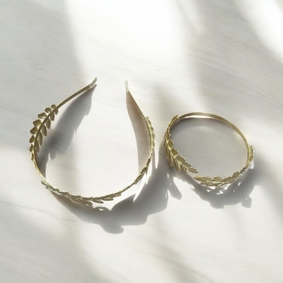 FINREZIO Greek Goddess Jewelry Set | Gold Laurel Leaf Headband & Arm Cuff | NWT - Picture 4 of 5